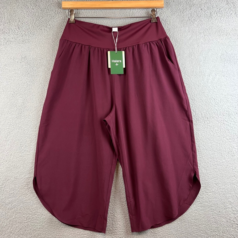 Halara Women Burgundy High Waisted Tulip Hem Wide Leg Culotte Pants NWT Size L